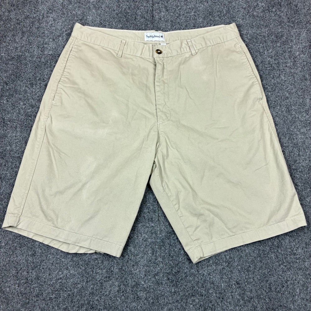 Saddlebred Mens Size 38W (35) Slim Khaki Chino Shorts Flat Front Cotton Twill
